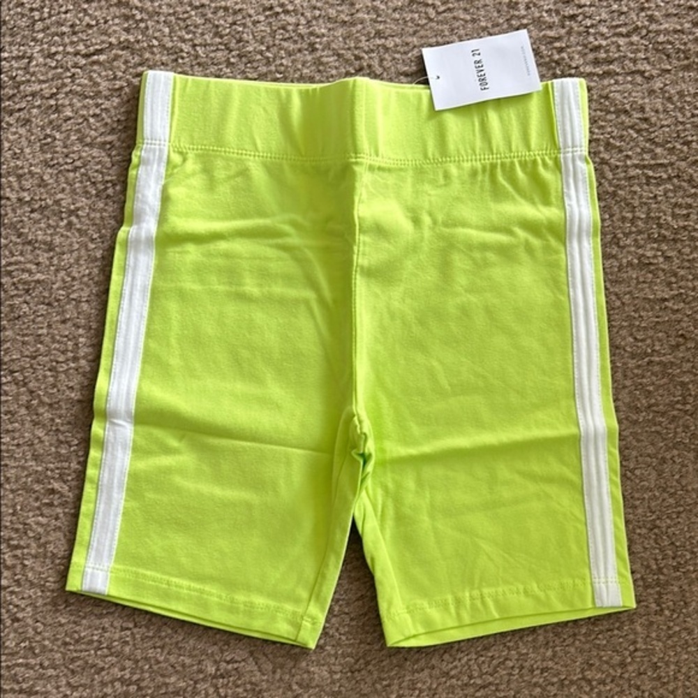 Forever 21 Neon Green Athletic Shorts with White Stripes 🌙